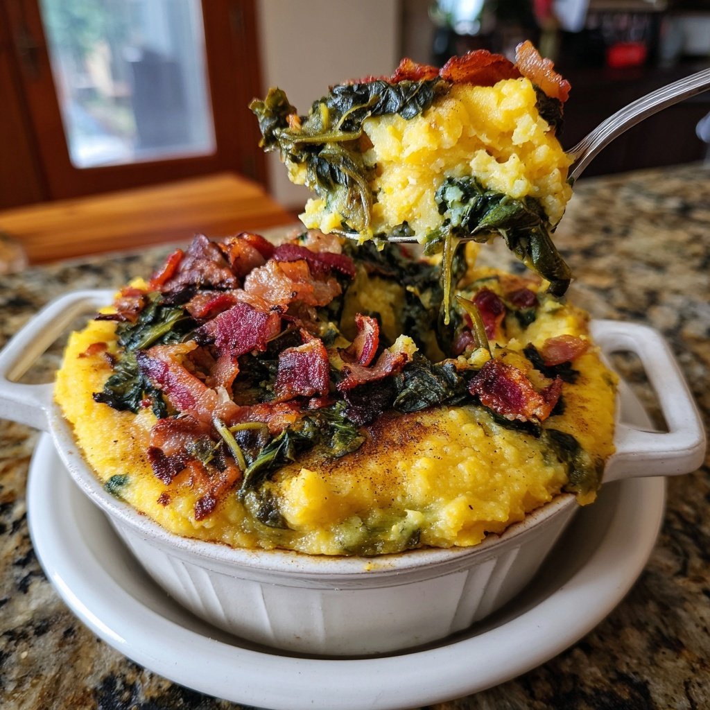 Regenbogen Mangold Speck Polenta Cremig