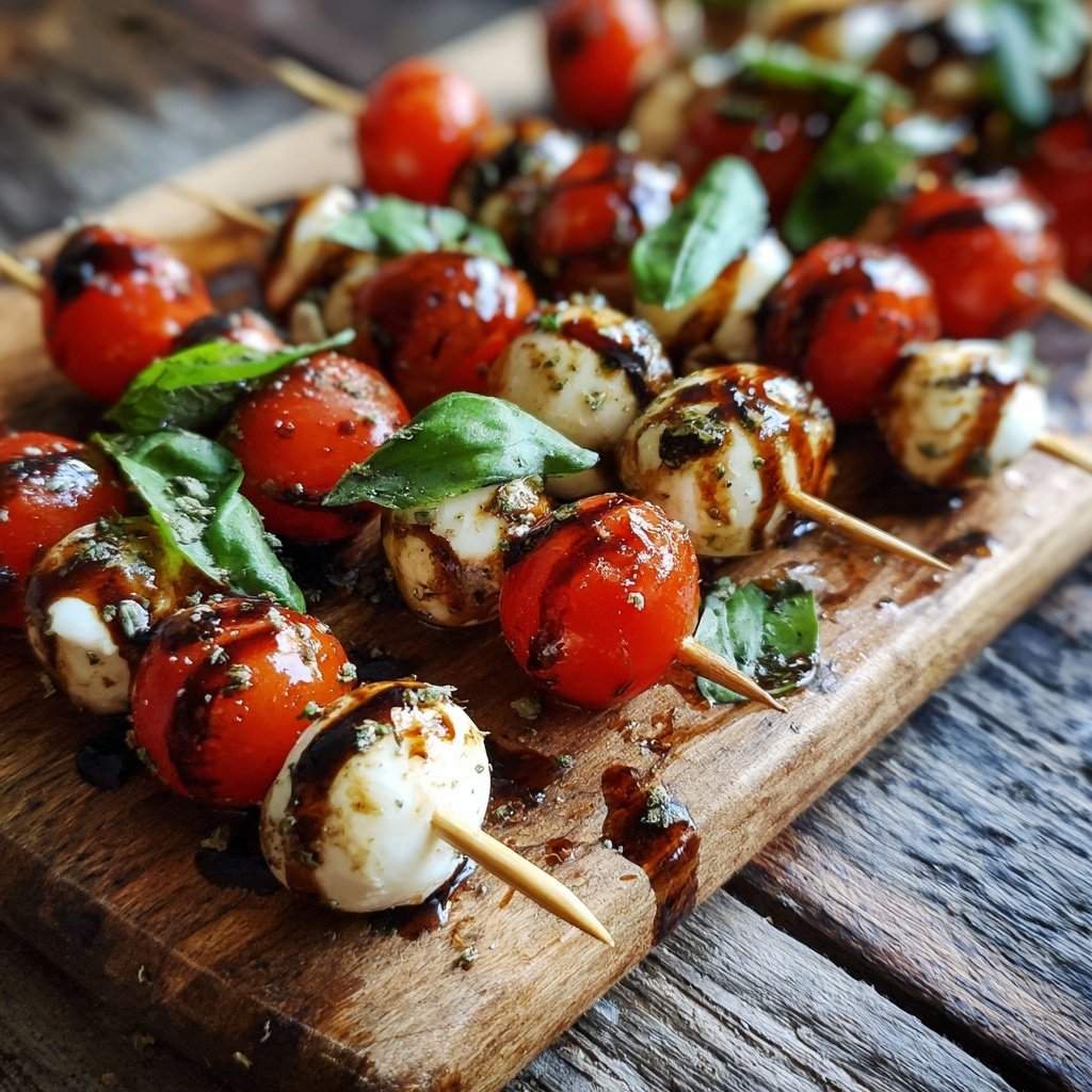 Mini Caprese Spieße mit Balsamico