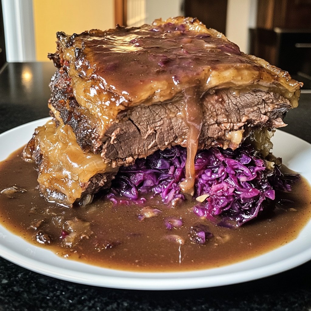 Deftiger Hausmannskost-Rinderbraten mit Rotkohl