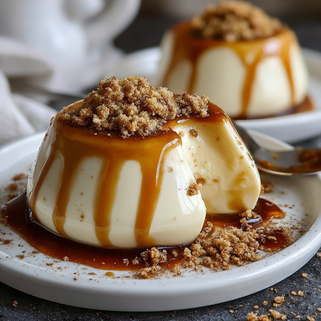 Panna cotta met Amaretto stoofpeertjes