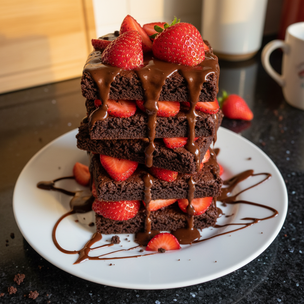 Himmlischer Brownie Erdbeer Stapel