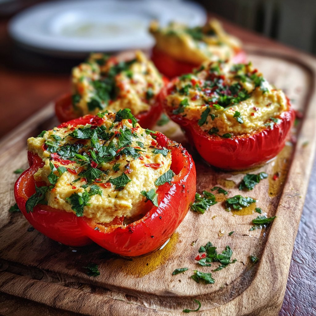 Hummus gefüllte Peperoni